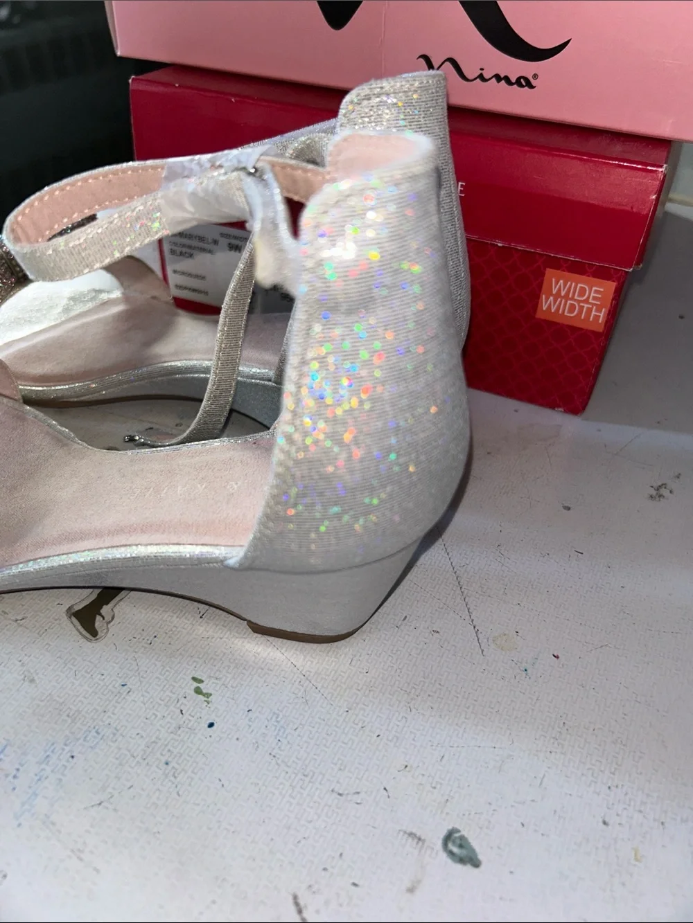 Kelly & Katie Champagne Glitter Bow Ankle-Strap Sandals